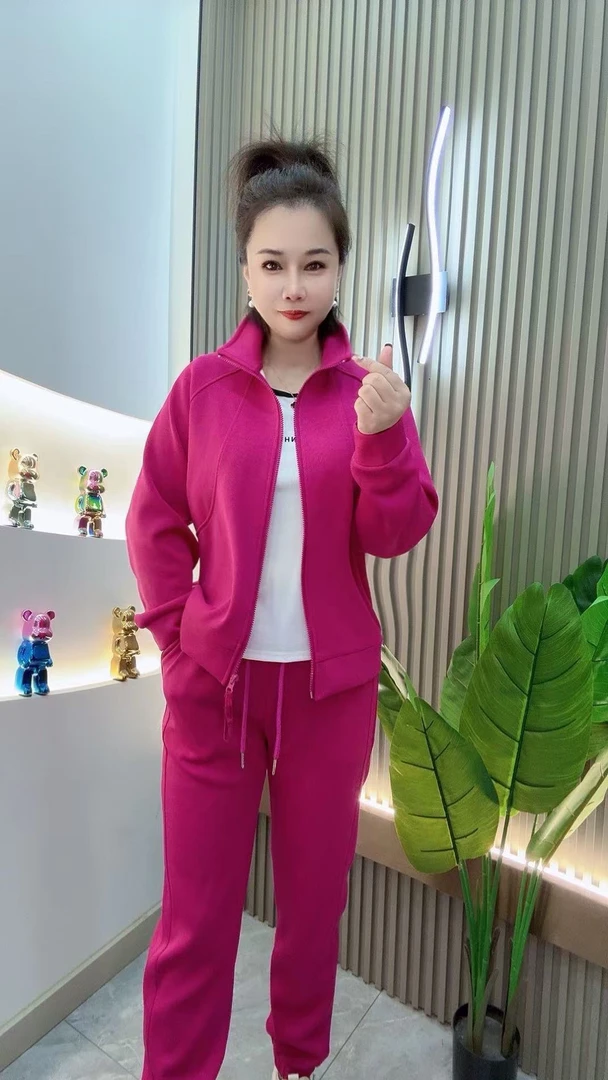 1春款全拉链运动时尚休闲套装上衣+裤子女装春秋秋季洋气卫衣宽松