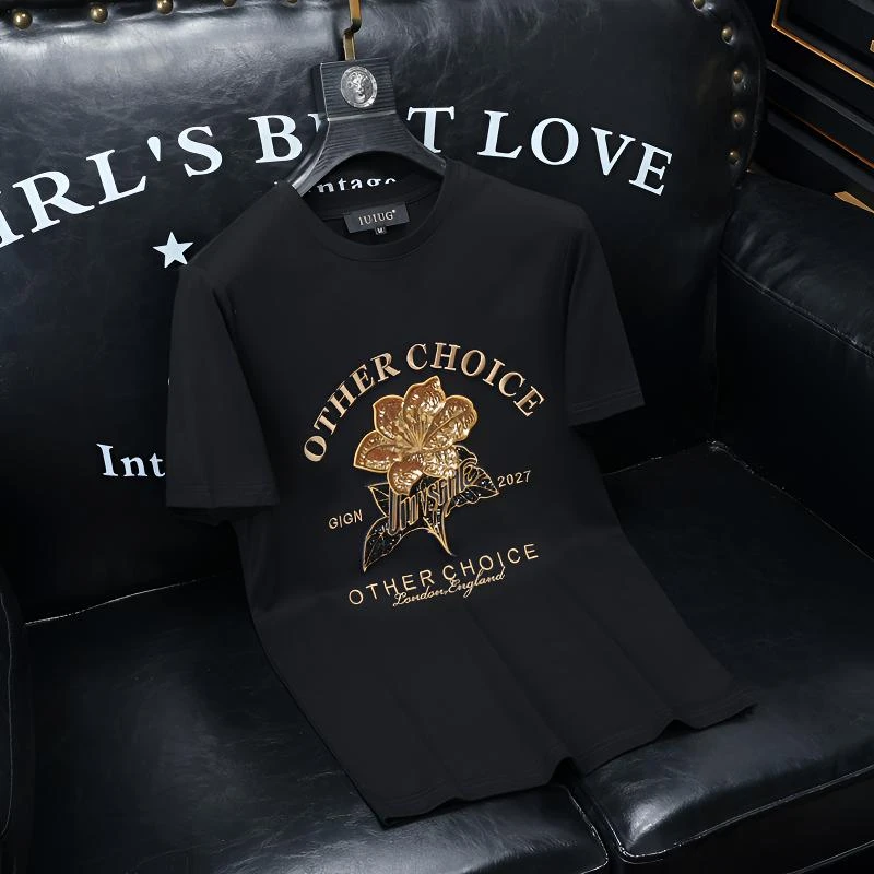 2025夏季新款 IUIUG轻奢休闲时尚潮流丝光棉短袖t恤半袖男 88009