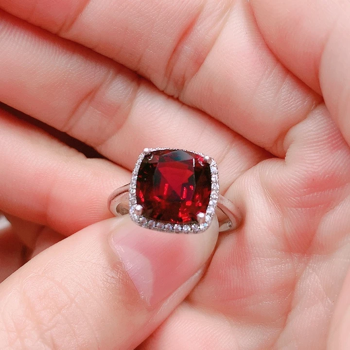 石榴石戒指银S925镶嵌10✖️10