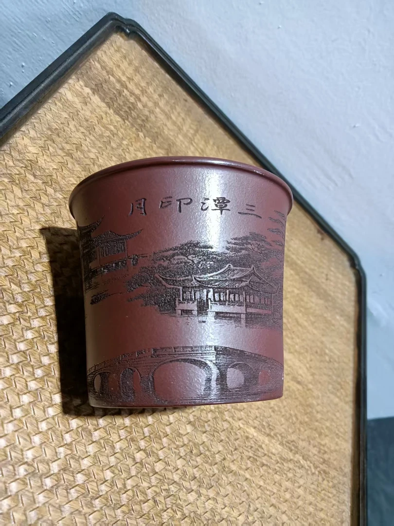 120cc三潭印月刻绘主人杯顾氏手工紫砂顾氏手工紫砂