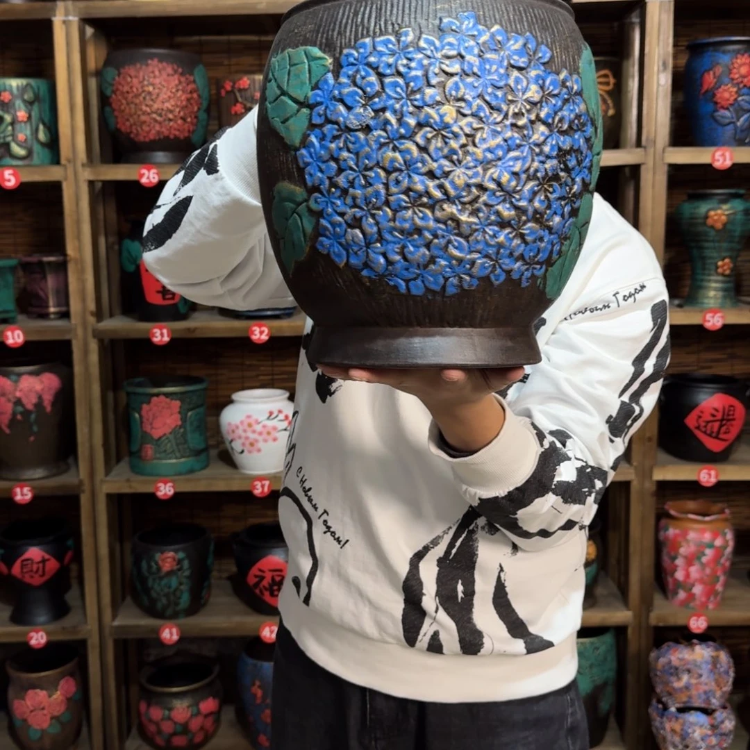 带孔高端浮雕花盆高度+口径26-23