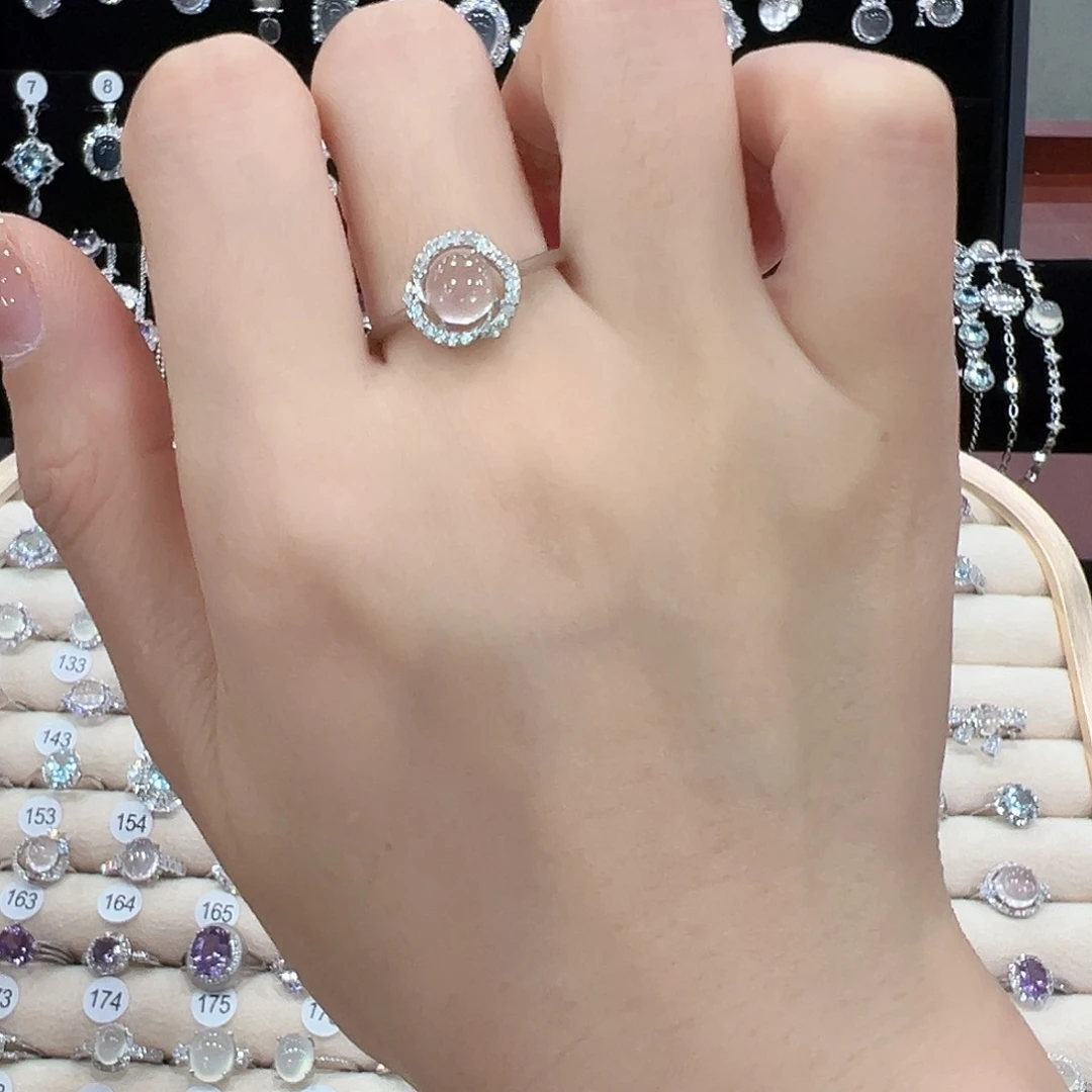 芙蓉石戒指银S925镶嵌活口