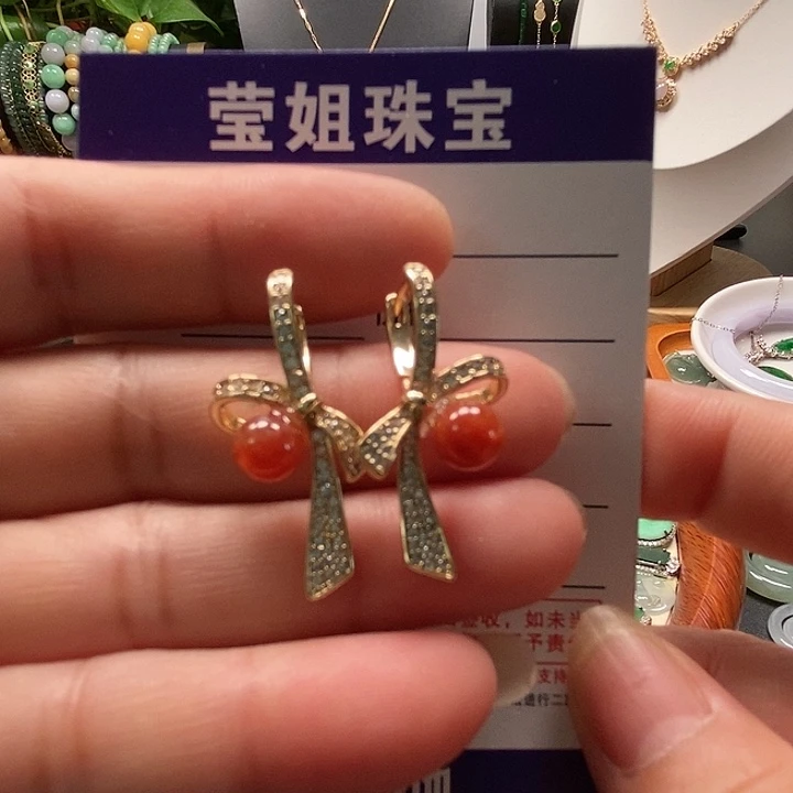 合金翡翠耳饰红翡耳扣