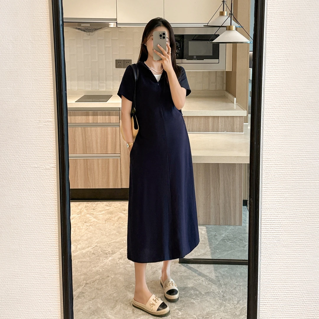 杭设夏季新款孕妇装连衣裙假两件孕期薄款连帽裙子孕妈长裙女夏装