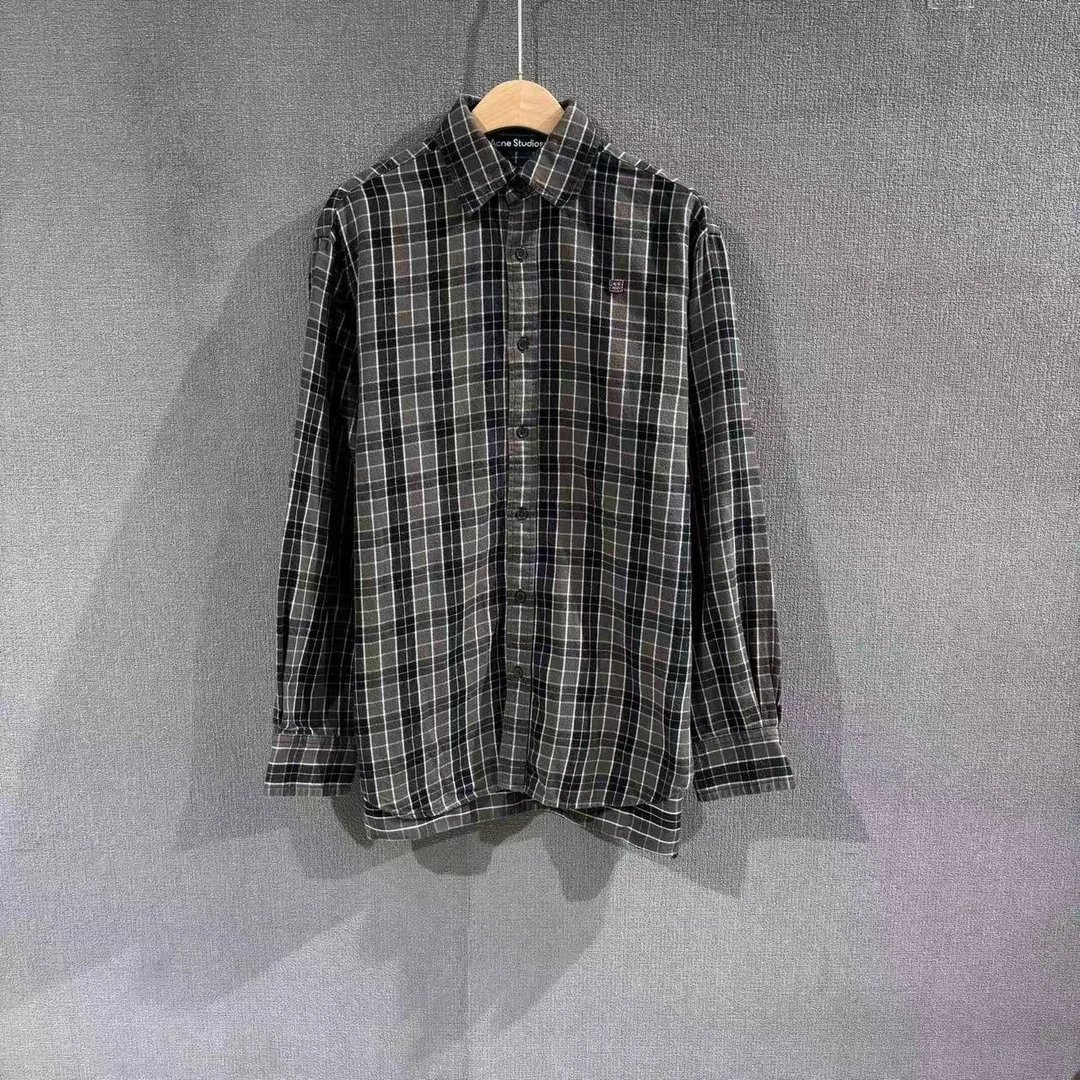 95新 Acne studio （pm）笑脸logo格纹衬衫 95新xxs码/5705