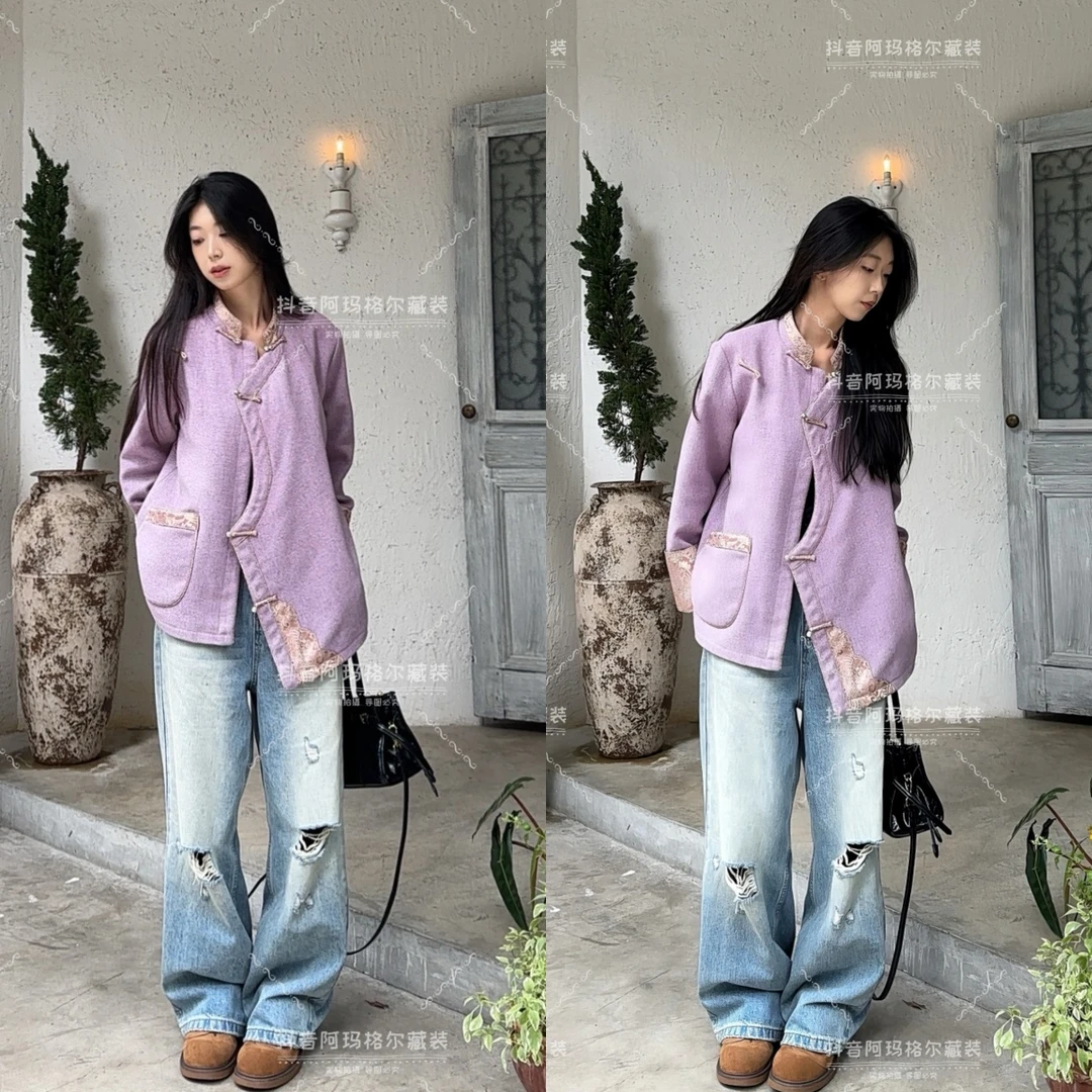 【阿玛格尔】单面尼藏式外套立领减龄藏装女款藏族服饰民族风外套