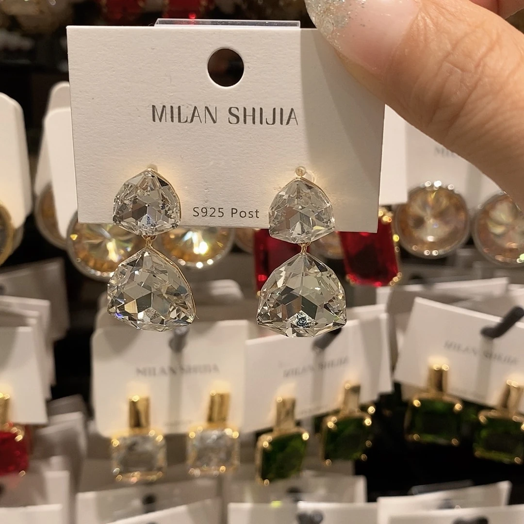 铜合金925银合成立方氧化锆三角锆石耳坠