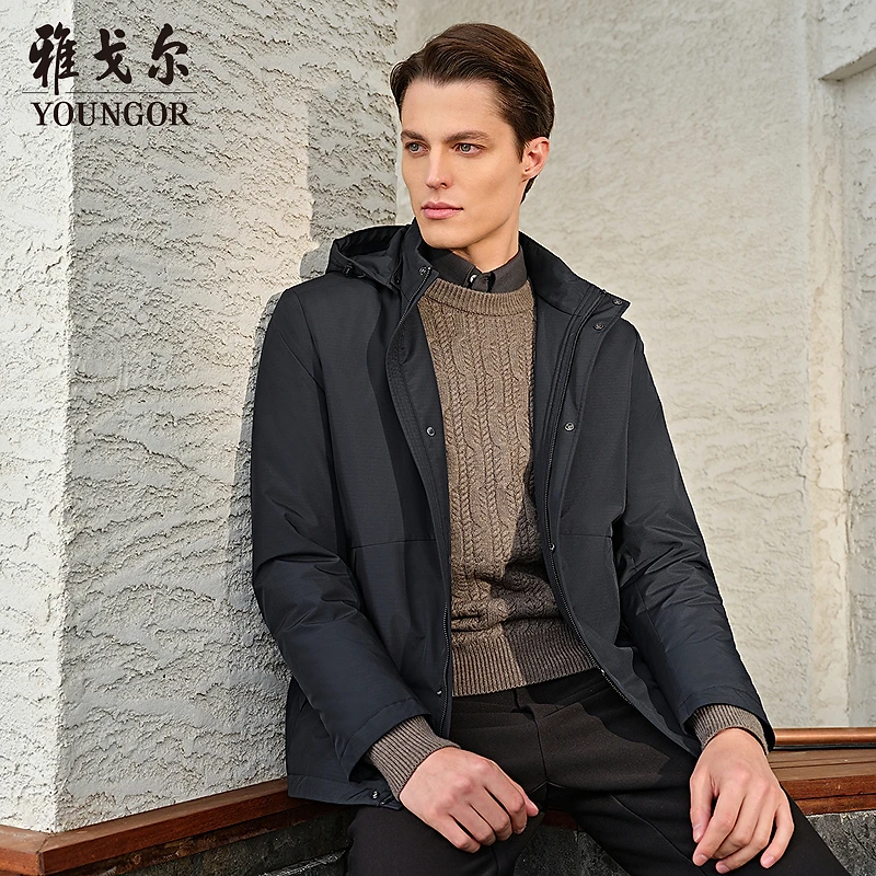 【可拆连帽轻薄保暖鹅绒】雅戈尔男装秋冬季户外防风短款羽绒服外套