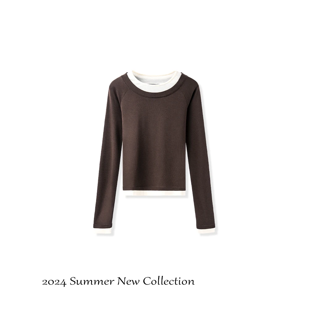 莱赛尔+羊毛高品质不规则领假两件长袖上衣770127