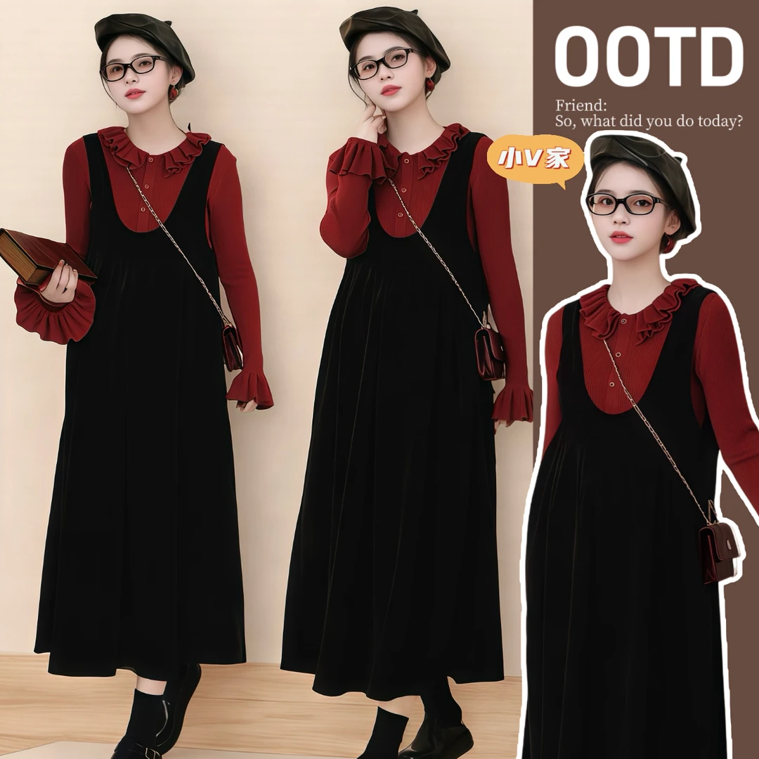 Y4586#9.18孕妇2025秋冬花边针织上衣+韩版百搭显瘦套装