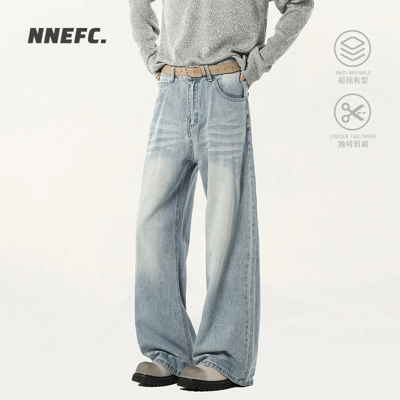 NNEFC美式水洗做旧牛仔裤男女春季潮牌宽松痞帅高街牛仔裤