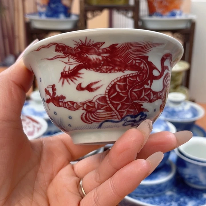 陶摆件鱼化龙压手杯