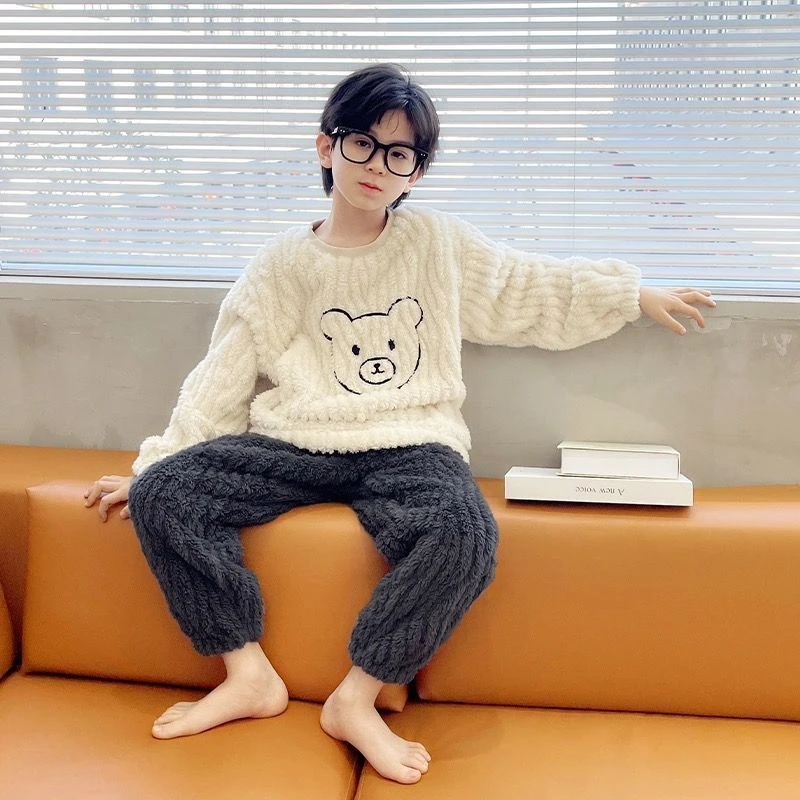 童泰【断码】男童睡衣冬季加绒加厚珊瑚绒套装儿童男孩