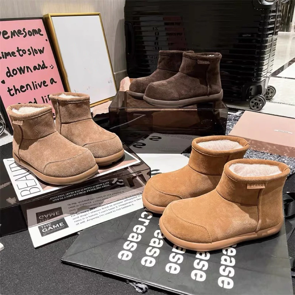 PJC小土豆~冬季大头丑萌雪地靴女加绒厚底保暖棉鞋女短靴