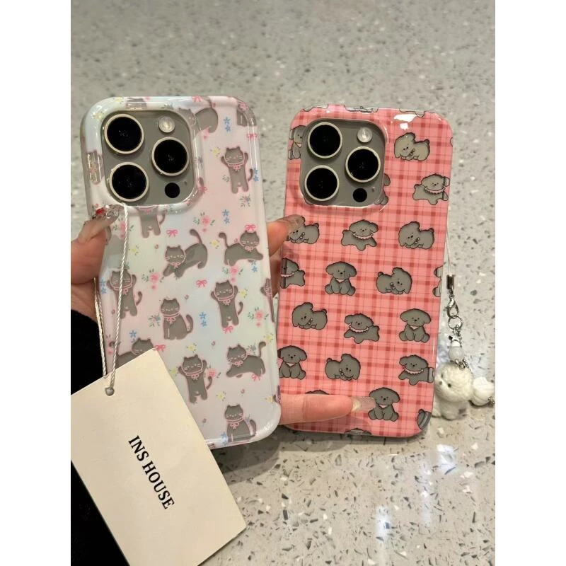 彩色碎花镂空猫咪小狗适用ihone16promax苹果15pro手机壳14新款13
