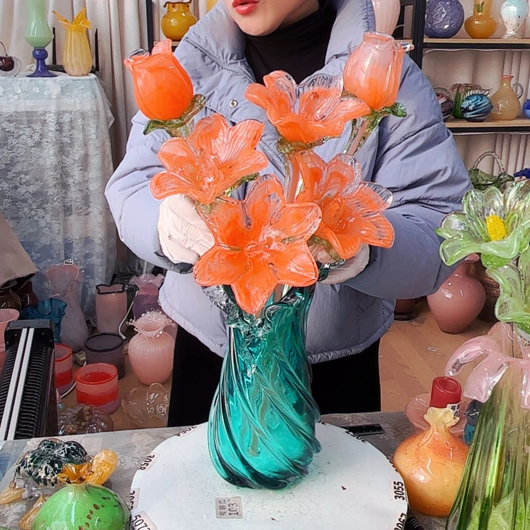 6朵福利花1瓶 福利家悦琉璃工艺品