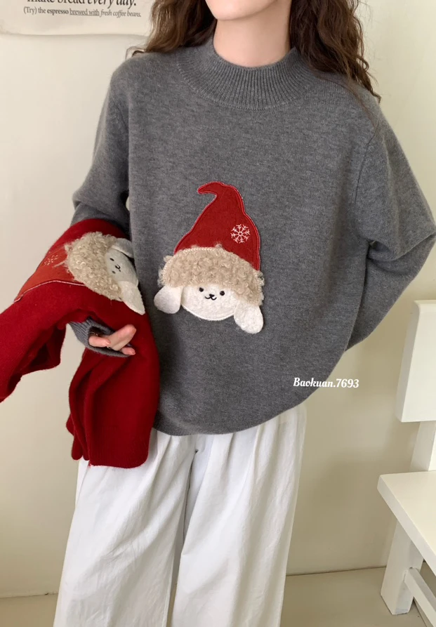 大牙毛衣-7693植绒福娃半高领卡通针织