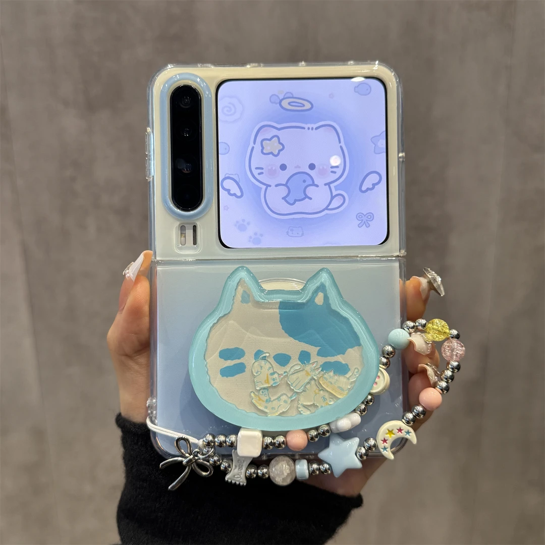 适用华为purax典藏版折叠屏手机壳pocket2蓝色渐变kt猫磁吸支架女