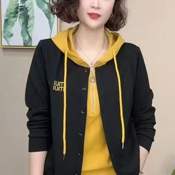 连帽长袖春季秋季妈妈装显瘦卫衣开衫上衣卫衣时尚