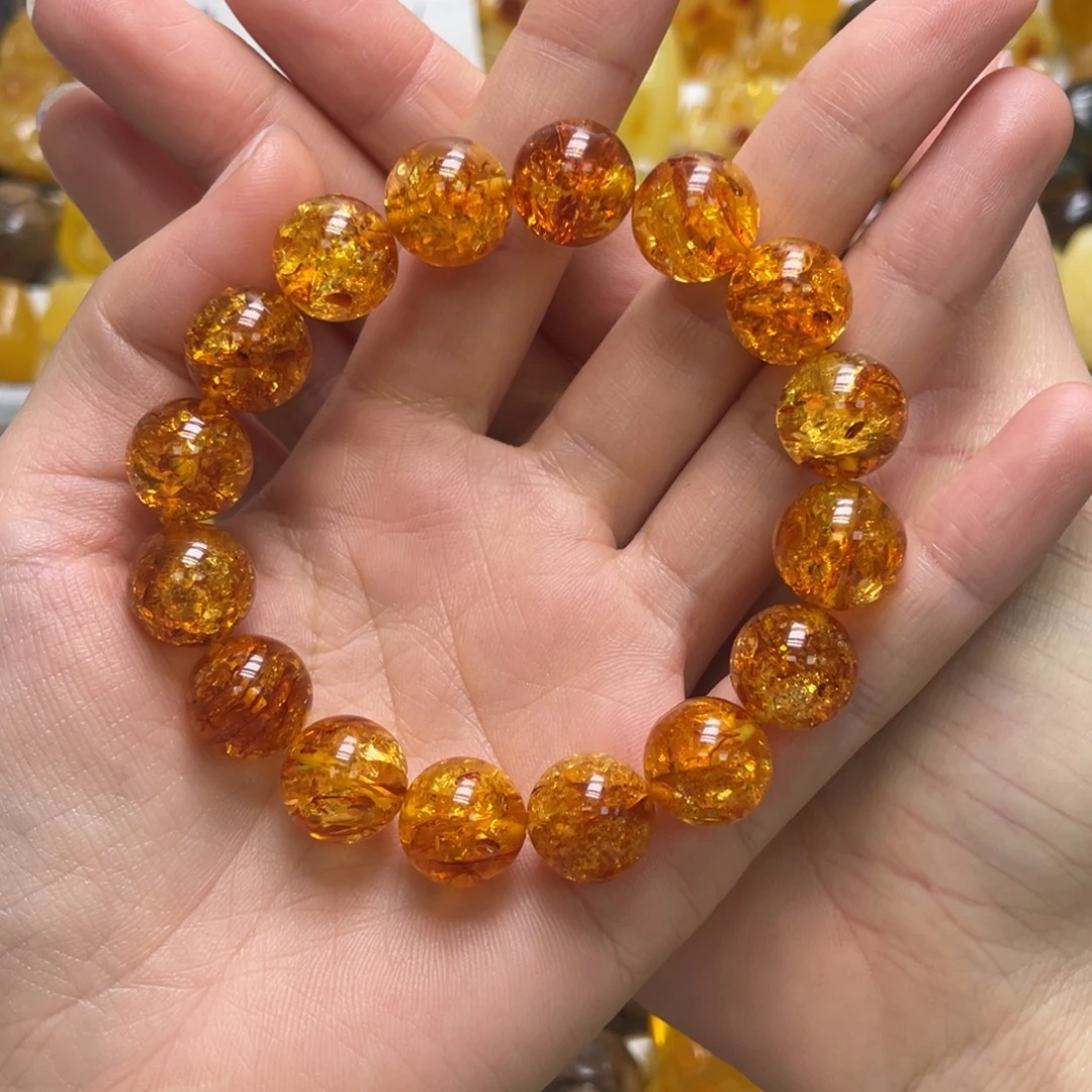 琥珀未镶嵌裸石天然琥珀花珀手串13mm