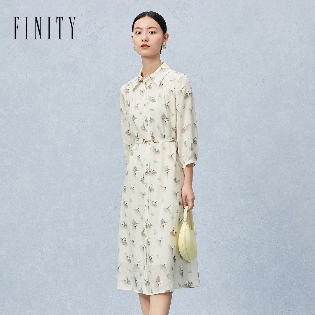 【粉丝专享】FINITY 时尚气质印花中式国风女士连衣裙 F21X1C03L5