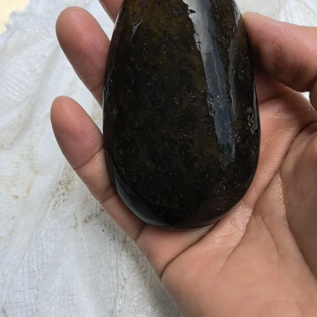 云***清有机玻璃藏玉药王石原石手把件一个