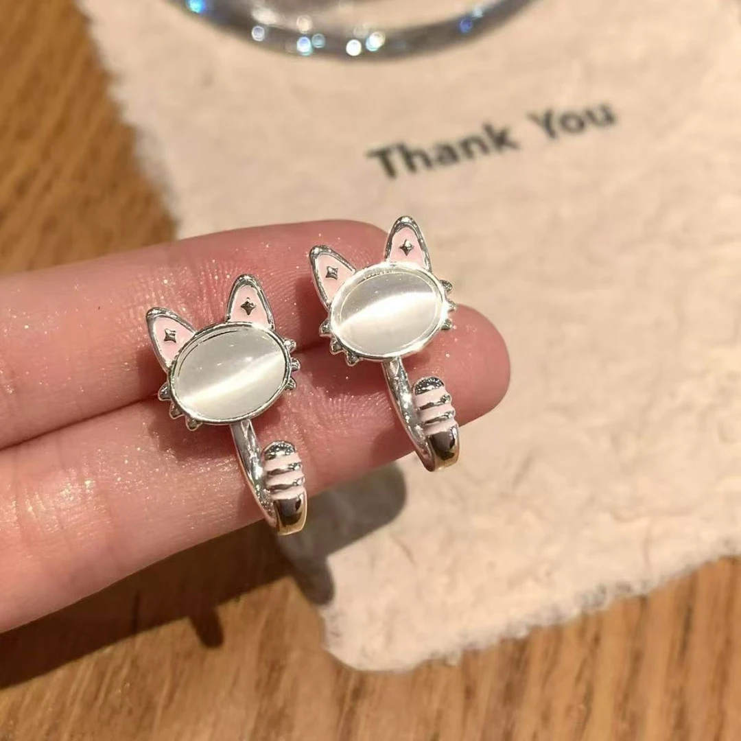 铜合金锆石耳饰 ins甜美女可爱猫猫女素款耳钉时尚简约日韩小巧