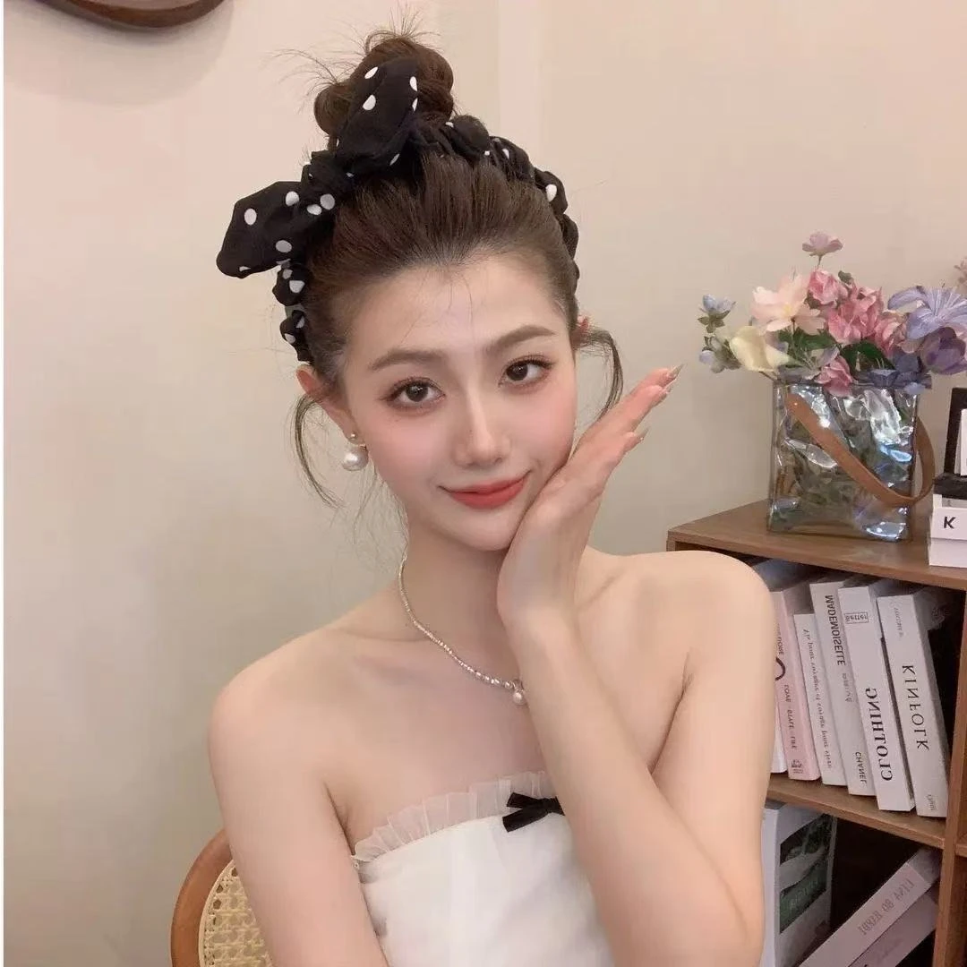 复古兔耳朵波点发箍女2025新款高颅顶显脸小发卡日常外戴发捆头箍
