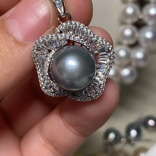 银S925镶嵌海水珍珠颈饰12.2