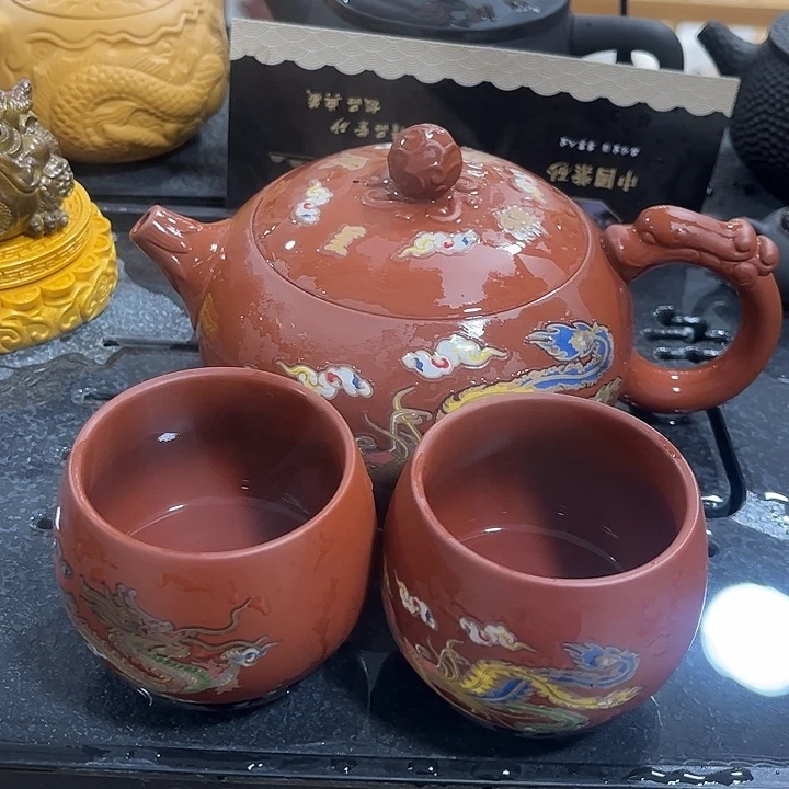 茶案紫砂一壶4杯2龙2凤