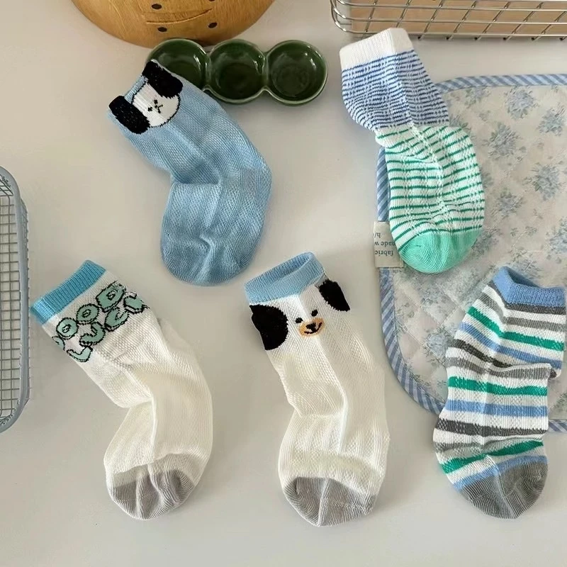 【兔小呗专属】儿童袜子夏款网眼透气精梳棉卡通小狗1-12岁中筒袜