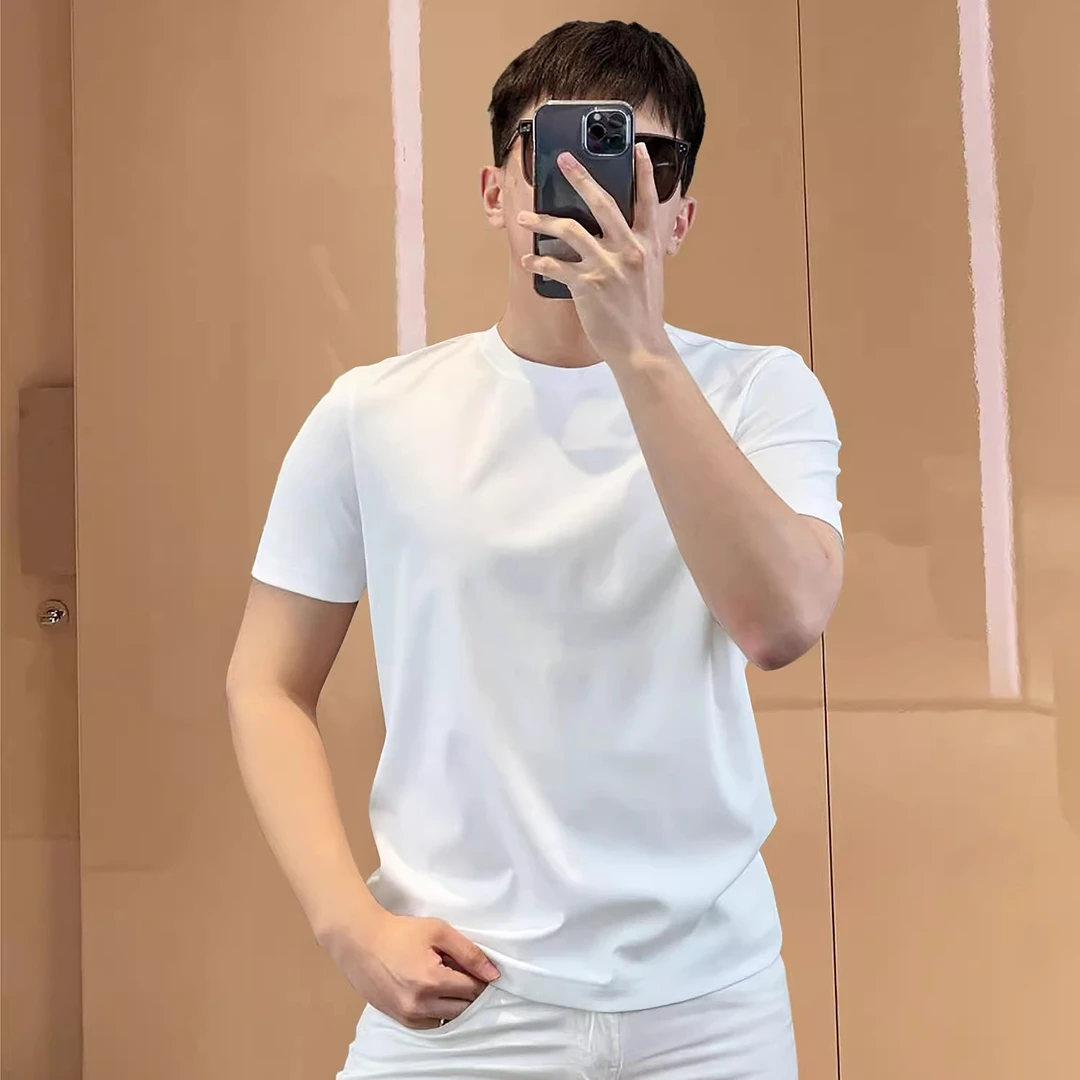 纯色柔软舒适弹力纯棉短袖T恤男士夏季高端圆领时尚体恤百搭修身