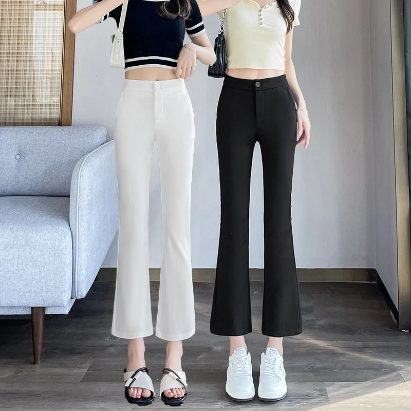 九分微喇叭裤子女西装裤夏季新款弹力休闲裤小个子修身高腰微喇裤