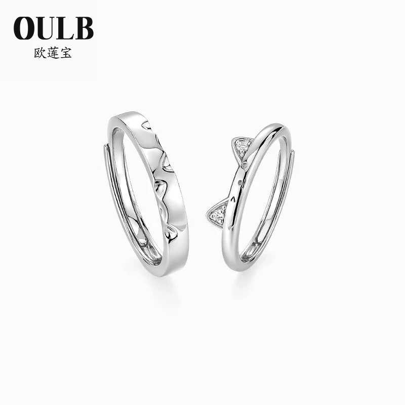 925银戒指 猫咪日记情侣对戒银戒指男女小众520礼物送女友刻字