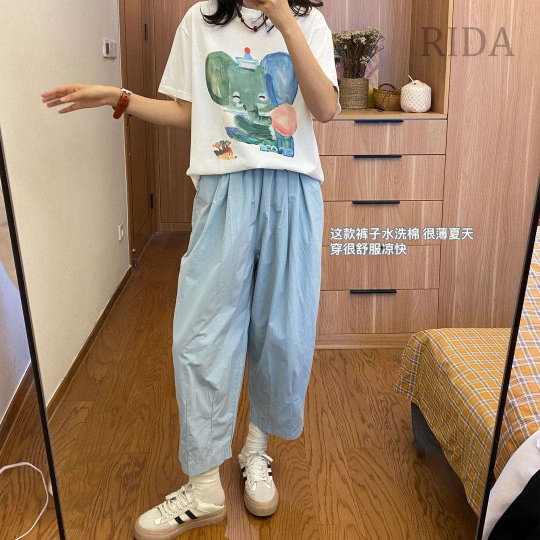 日褡全松紧压褶气球裤E21休闲夏季小众宽松纯色百搭93196清