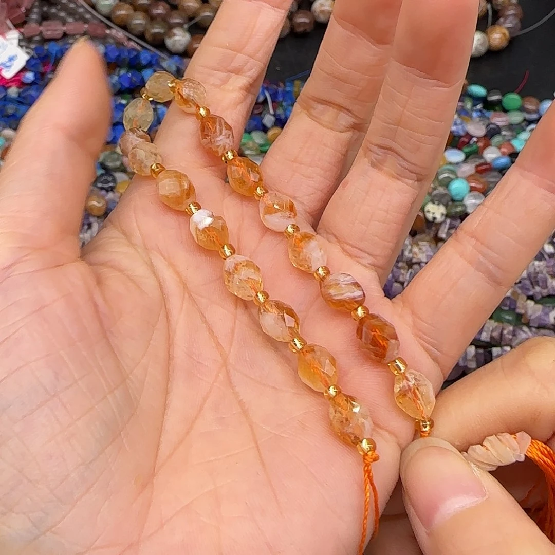 玛瑙/玉髓合金珠宝半成品黄水晶6mm切面枣珠半条