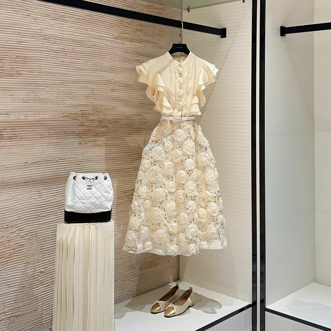 【vian专属】时尚国风设计气质轻奢高级感荷叶边法式连衣裙L-A1665