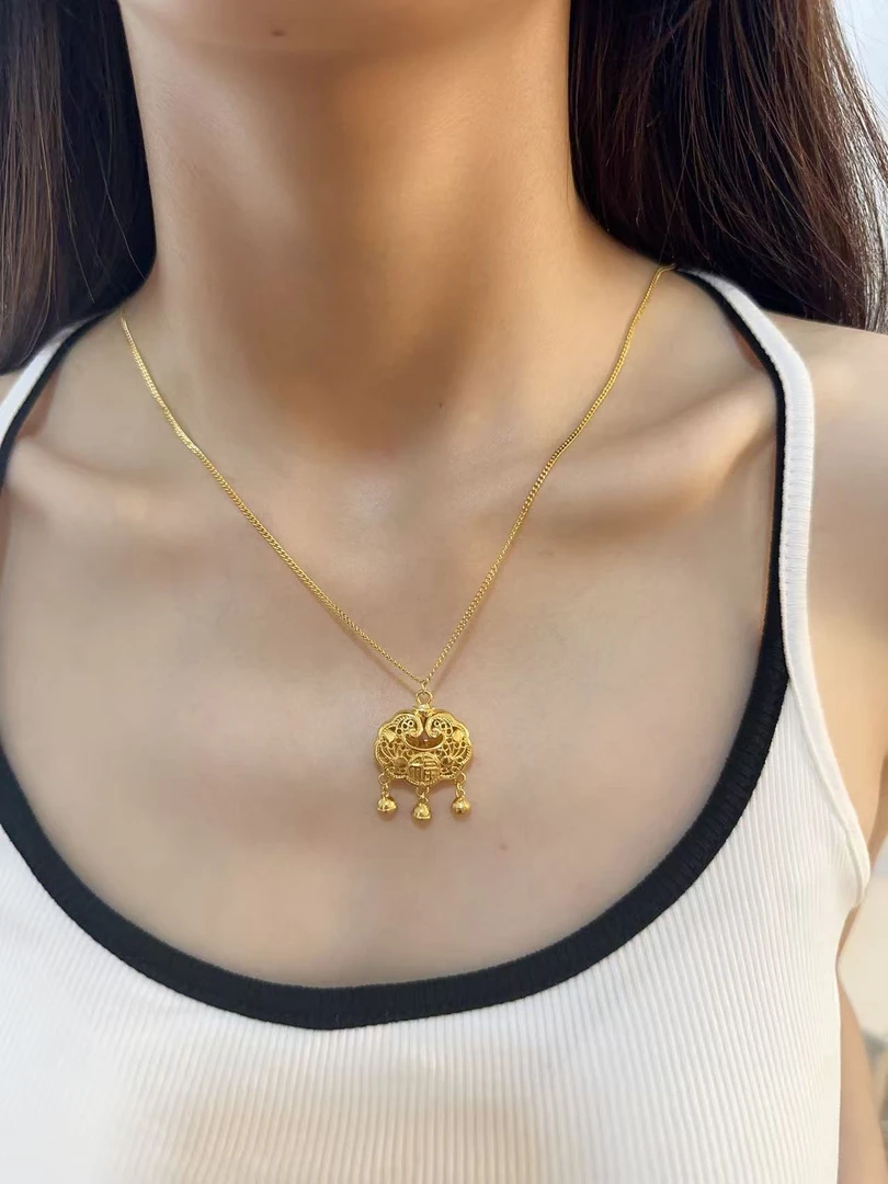 吊坠足银 经典时尚平安锁套链