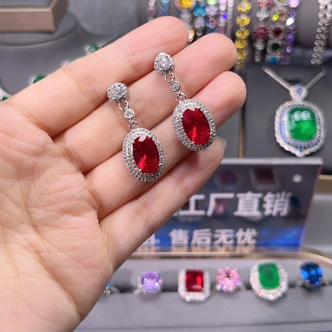 耳饰银S925镶嵌红宝石d 30