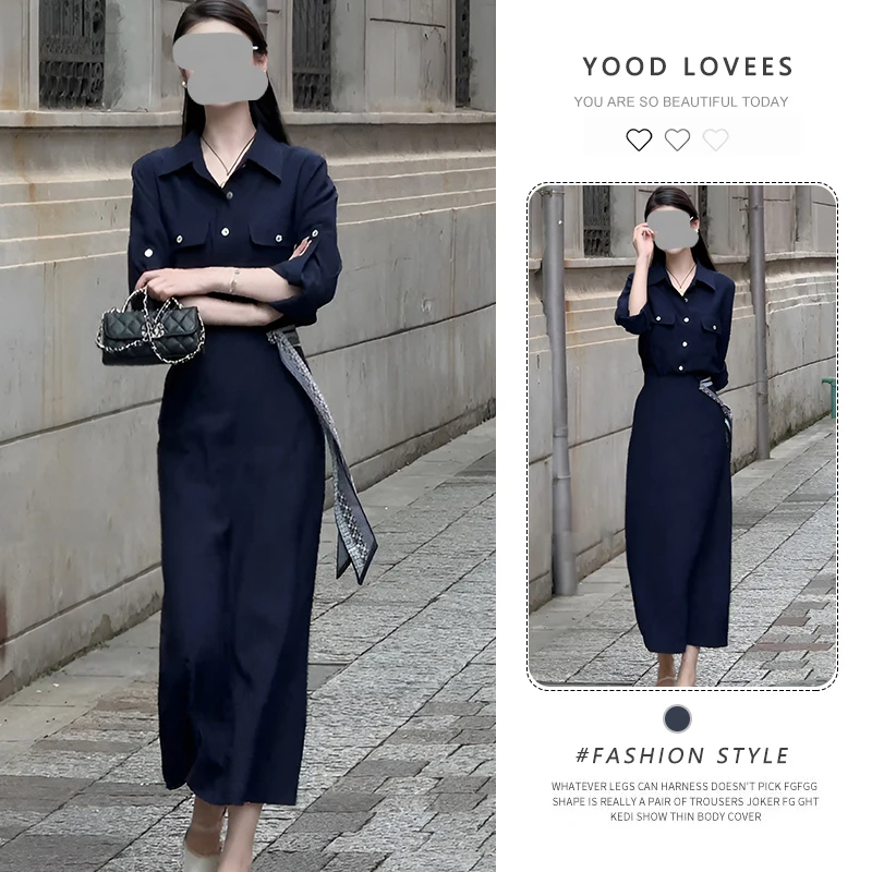 法式POLO假两件连衣裙女2025春秋收腰显瘦气质通勤赫本风衬衫裙子