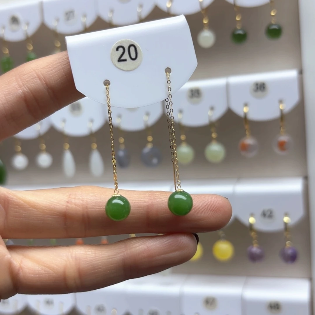 和田玉耳饰18K金镶嵌2