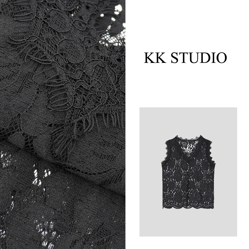 淇老板KK Studio夏季新款法式蕾丝拼接气质时尚蕾丝背心9130