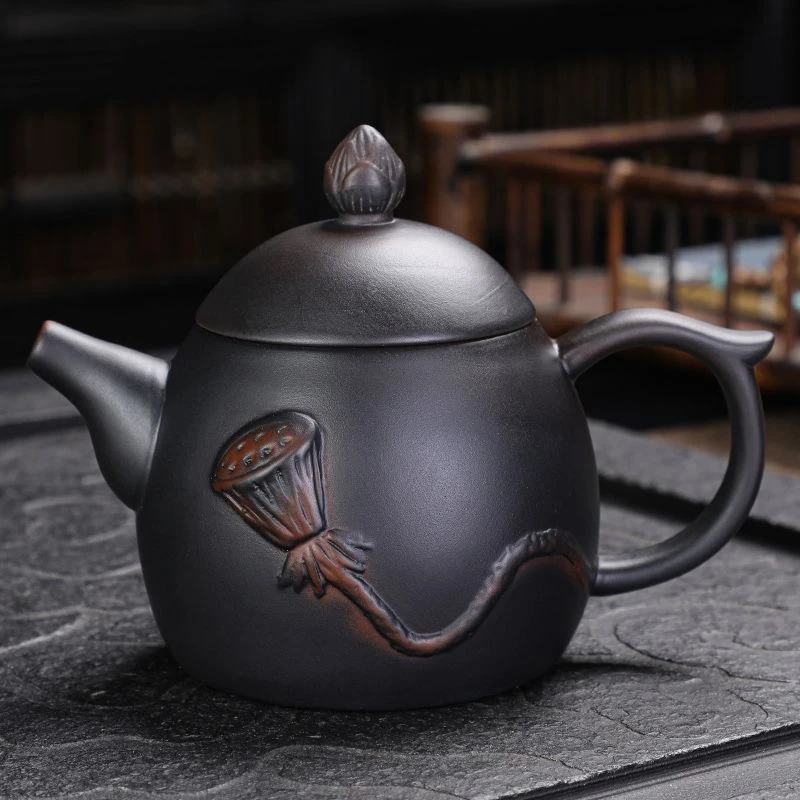 紫陶手工莲花龙蛋壶-150cc