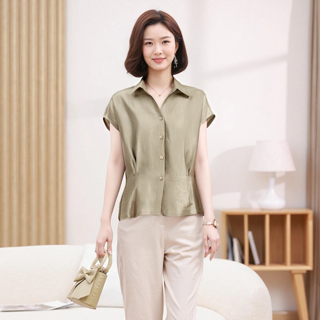 【龙老师身上同款】2025年新款法式高级感压褶飞飞袖衬衫