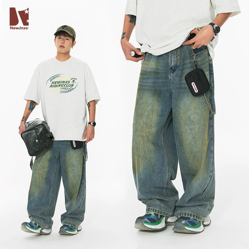 NEWJNXS美式牛仔裤复古潮流休闲做旧2024新款男夏季JN42C35
