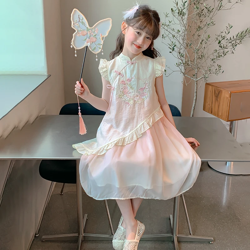 女童夏装连衣裙2025新款洋气时髦儿童旗袍夏季汉服裙子大童公主裙