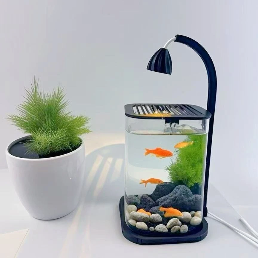 网红斗鱼造景玻璃鱼缸专用小型懒人客厅创意桌面摆件高级观赏家用
