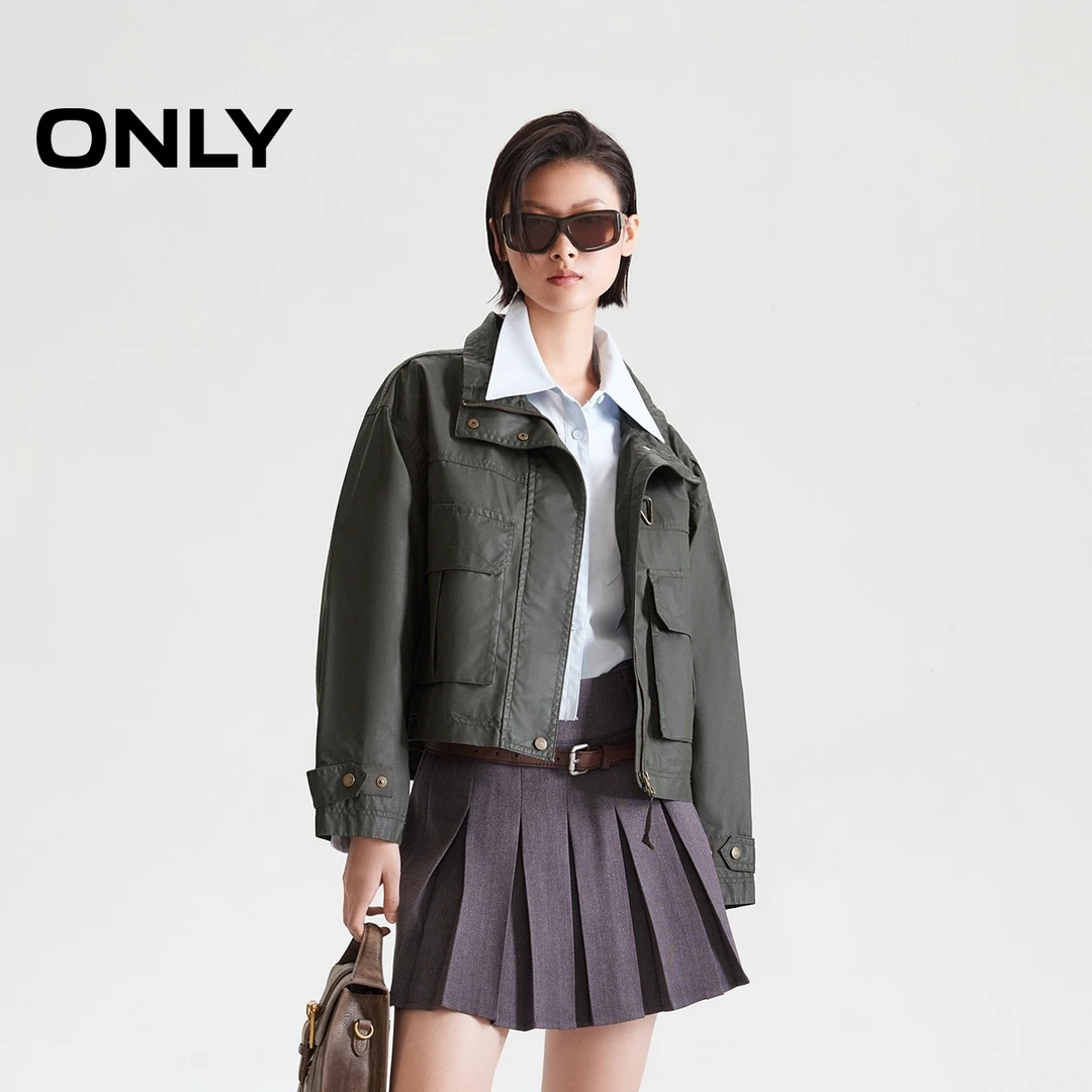 ONLY2025春季新款率性时髦宽松落肩立领挺括短款外套女|125136002