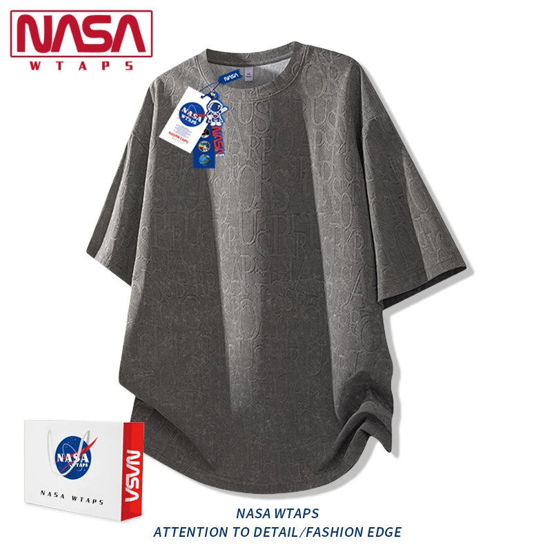 NASA WTAPS冰丝短袖t恤男款夏季提花透气潮牌休闲高级感五分半袖