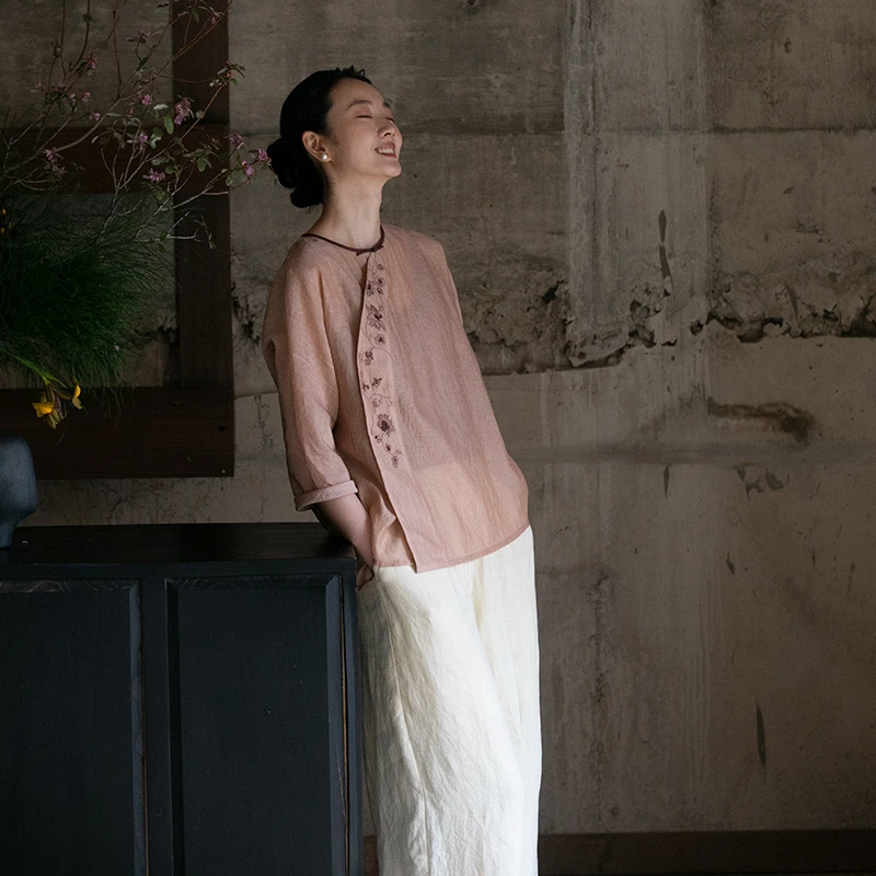 牧衣游原创 丝棉手绣炒色短外套轻薄柔软复古百搭新中式上衣 空谷